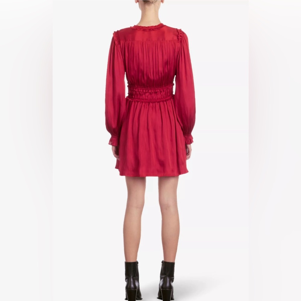 NWT The Kooples Red Ruched Long-sleeved Mini Dress w/ Elastic Waist - US 8 - Picture 4 of 11